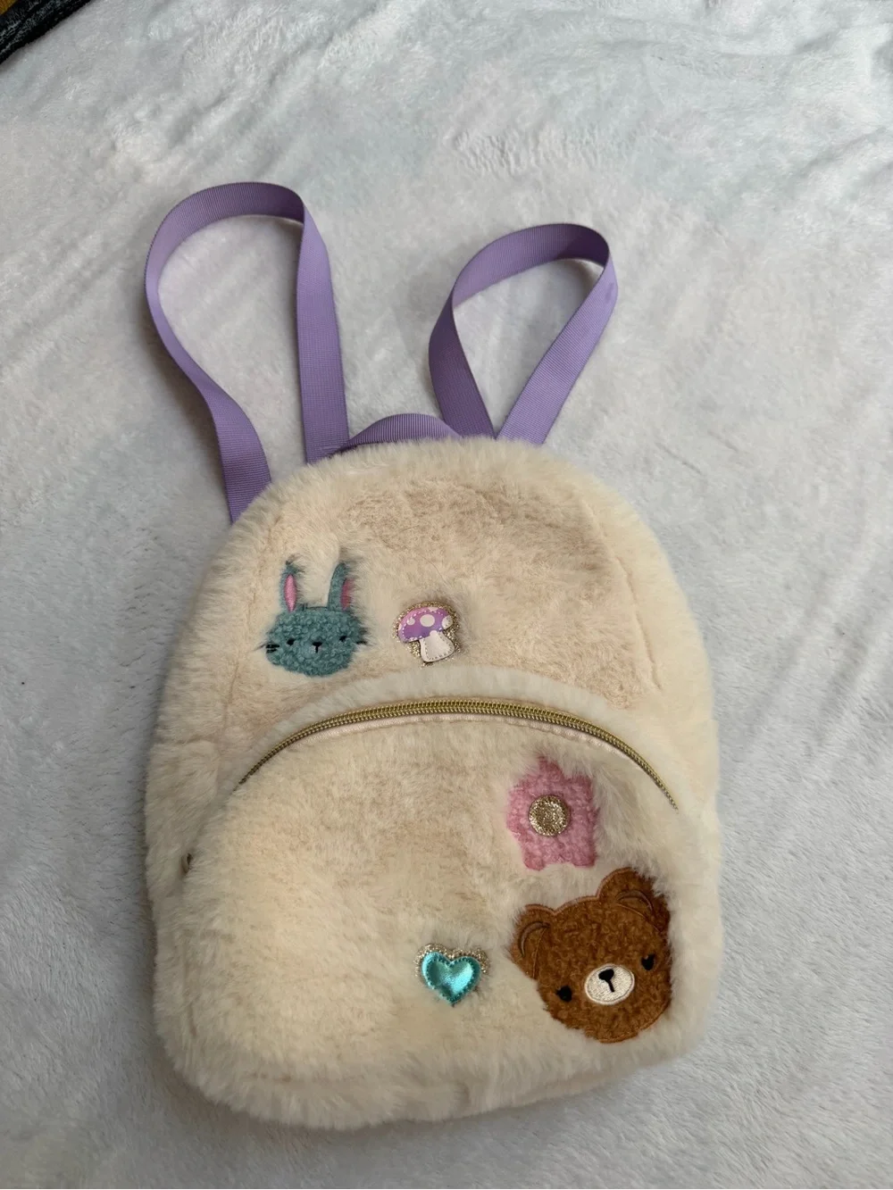 Claire’s Plush Teddy Bear Bunny Mushroom Mini Backpack Cream Lavender